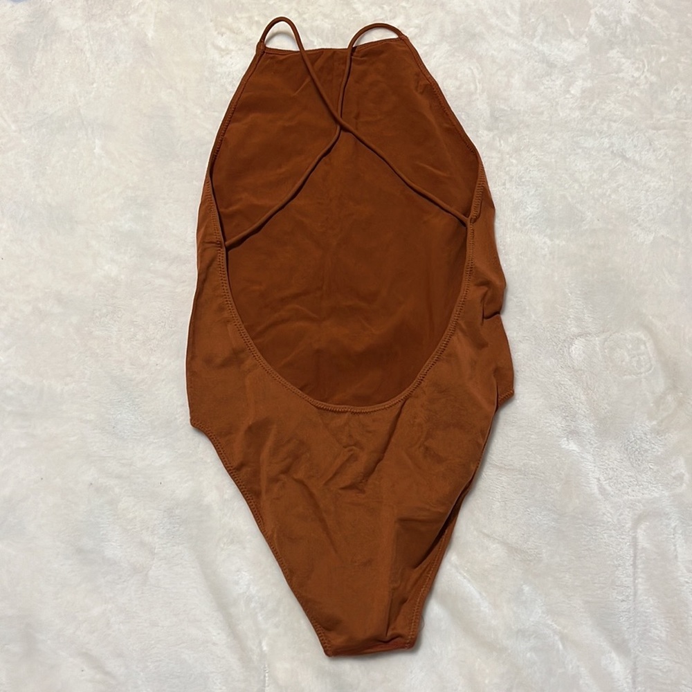 Low back criss cross bodysuit RUST color